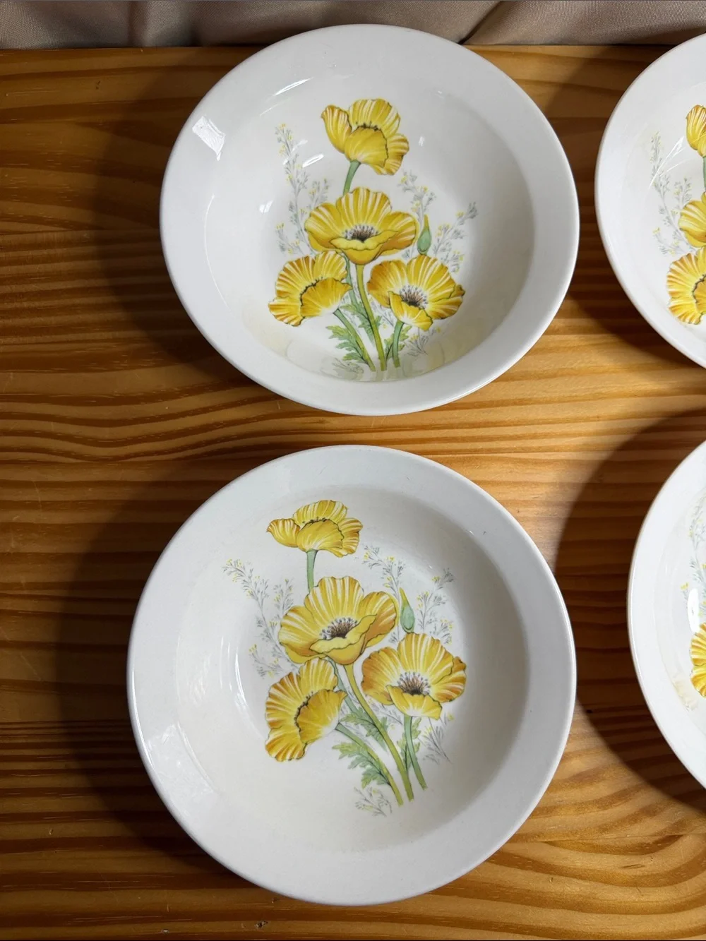 Noritake Craftone Buttercup 8769 Soup Cereal Bowls Set of 4 Yellow Poppy